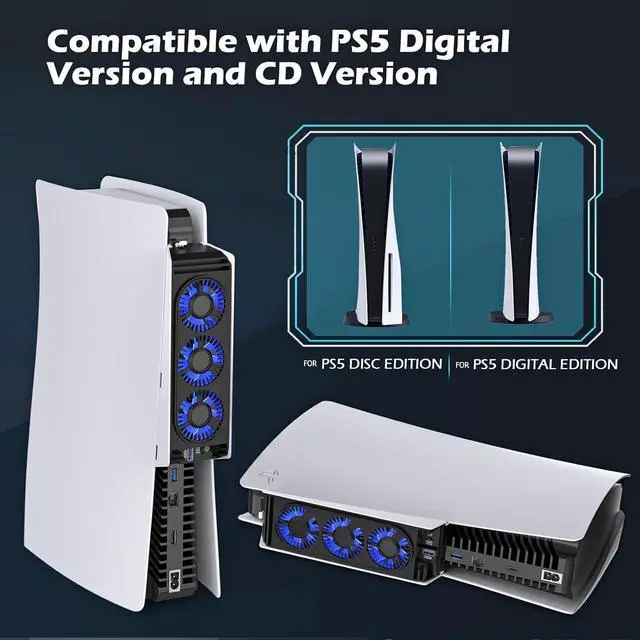 Alt view image 3 of 7 - WERLEO Cooling Fan for PS5 Accessories with 3 Blue LED Light/ 2 USB 3.0 Ports / 2 Fan Speed,Compatible with PlayStation 5 Console Digital/CD Version, High Efficiency PS5 Cooler Station