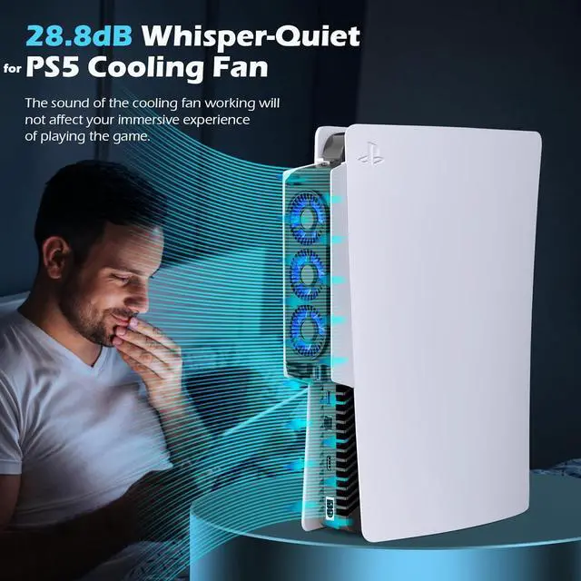 Alt view image 6 of 7 - WERLEO Cooling Fan for PS5 Accessories with 3 Blue LED Light/ 2 USB 3.0 Ports / 2 Fan Speed,Compatible with PlayStation 5 Console Digital/CD Version, High Efficiency PS5 Cooler Station