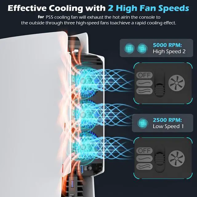 Alt view image 2 of 7 - WERLEO Cooling Fan for PS5 Accessories with 3 Blue LED Light/ 2 USB 3.0 Ports / 2 Fan Speed,Compatible with PlayStation 5 Console Digital/CD Version, High Efficiency PS5 Cooler Station