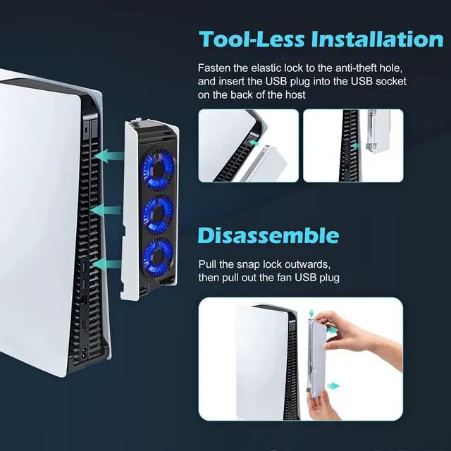 Alt view image 5 of 7 - WERLEO Cooling Fan for PS5 Accessories with 3 Blue LED Light/ 2 USB 3.0 Ports / 2 Fan Speed,Compatible with PlayStation 5 Console Digital/CD Version, High Efficiency PS5 Cooler Station