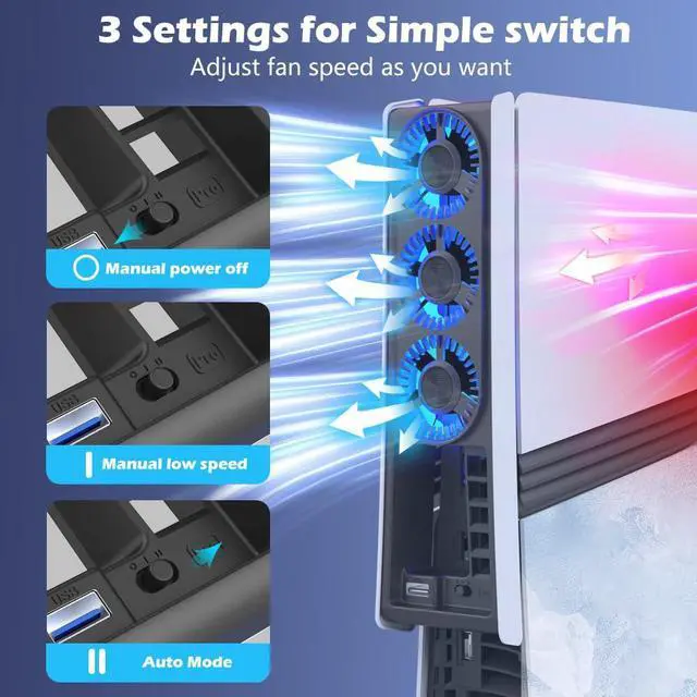 Alt view image 3 of 7 - WERLEO Cooling Fan for PS5 Pro, Efficient Cooler with 3 Fans and Dynamic Speed Control & Smart Sleep Mode, Ultra-Quiet Cooling Station with a USB 3.0 Port, Exclusively for PS5 Pro Console 2024 Edition