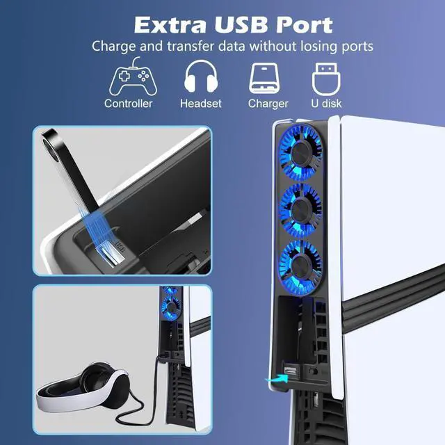 Alt view image 4 of 7 - WERLEO Cooling Fan for PS5 Pro, Efficient Cooler with 3 Fans and Dynamic Speed Control & Smart Sleep Mode, Ultra-Quiet Cooling Station with a USB 3.0 Port, Exclusively for PS5 Pro Console 2024 Edition