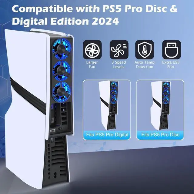 Alt view image 6 of 7 - WERLEO Cooling Fan for PS5 Pro, Efficient Cooler with 3 Fans and Dynamic Speed Control & Smart Sleep Mode, Ultra-Quiet Cooling Station with a USB 3.0 Port, Exclusively for PS5 Pro Console 2024 Edition