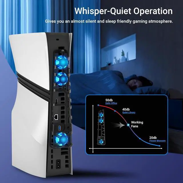 Alt view image 4 of 7 - WERLEO PS5 Pro Fan with USB Port & Blue LED Lights, Triple High-Speed Fans for Efficient Cooling, Quiet Operation, Adjustable Speed, Premium PS5 Pro Cooling Fan & Must-Have PS5 Pro Accessories