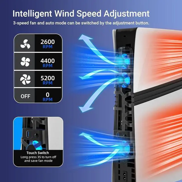 Alt view image 5 of 7 - WERLEO PS5 Pro Fan with USB Port & Blue LED Lights, Triple High-Speed Fans for Efficient Cooling, Quiet Operation, Adjustable Speed, Premium PS5 Pro Cooling Fan & Must-Have PS5 Pro Accessories