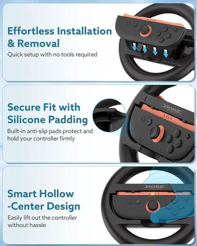 Alt view image 3 of 7 - WERLEO Switch 2 JoyCon Steering Wheel Compatible with NS2 Joycon Controller, Racing Wheels for Switch 2 Mario Kart 8 Deluxe, Universal NS2 Wheel Accessories