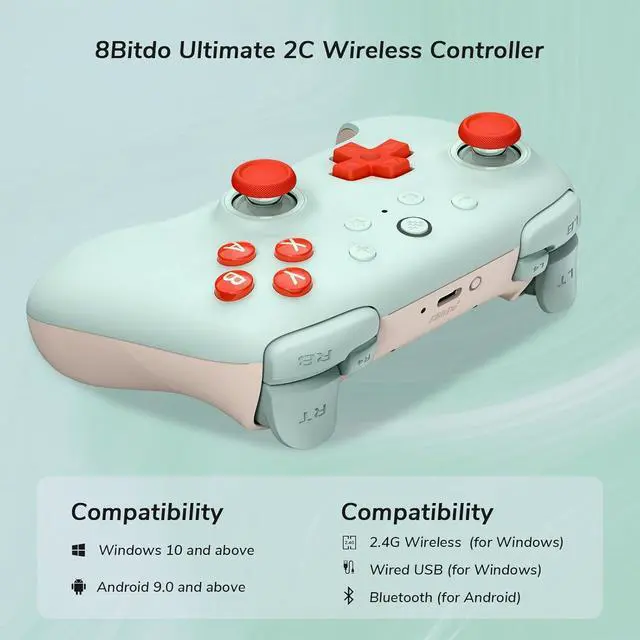 Alt view image 2 of 7 - WERLEO 8Bitdo Ultimate 2C Wireless Controller for Windows PC and Android, Gamepad with 1000Hz Polling Rate, Remappable L4/R4 Bumpers, Rumble Vibration and Turbo Function Orange