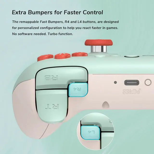 Alt view image 4 of 7 - WERLEO 8Bitdo Ultimate 2C Wireless Controller for Windows PC and Android, Gamepad with 1000Hz Polling Rate, Remappable L4/R4 Bumpers, Rumble Vibration and Turbo Function Orange