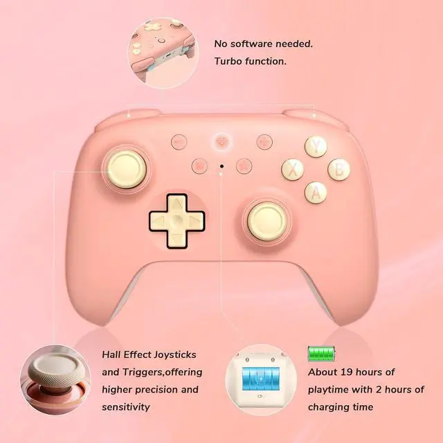 Alt view image 5 of 7 - WERLEO 8Bitdo Ultimate 2C Wireless Controller for Windows PC and Android, Gamepad with 1000Hz Polling Rate, Remappable L4/R4 Bumpers, Rumble Vibration and Turbo Function Pink