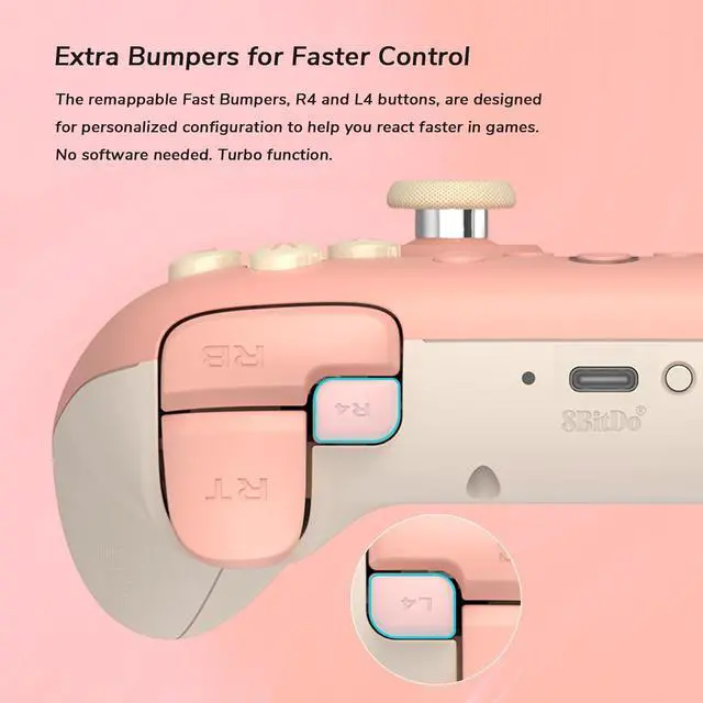 Alt view image 3 of 7 - WERLEO 8Bitdo Ultimate 2C Wireless Controller for Windows PC and Android, Gamepad with 1000Hz Polling Rate, Remappable L4/R4 Bumpers, Rumble Vibration and Turbo Function Pink