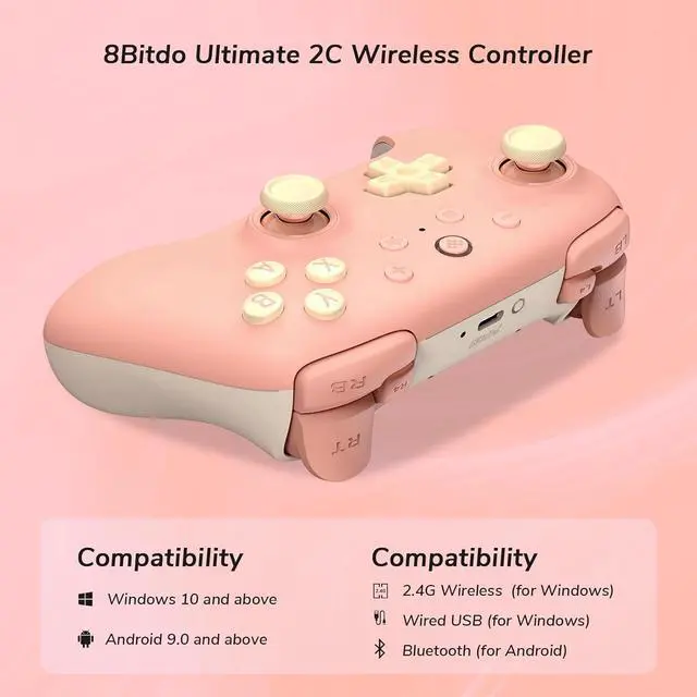 Alt view image 2 of 7 - WERLEO 8Bitdo Ultimate 2C Wireless Controller for Windows PC and Android, Gamepad with 1000Hz Polling Rate, Remappable L4/R4 Bumpers, Rumble Vibration and Turbo Function Pink