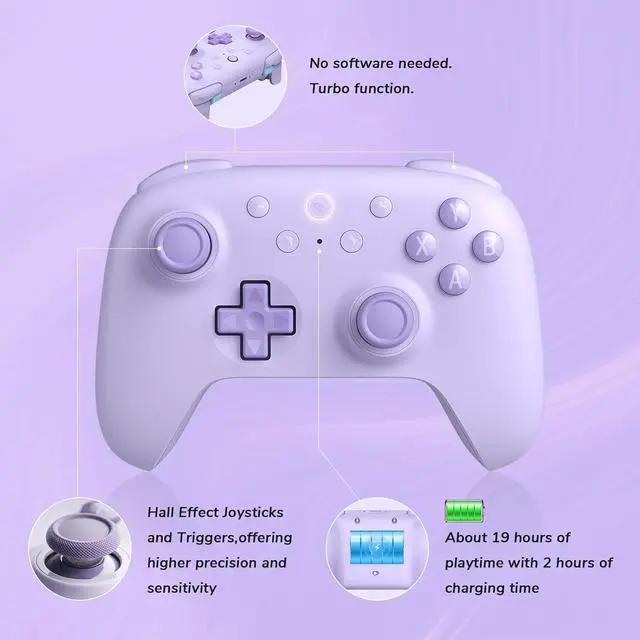Alt view image 3 of 6 - WERLEO 8Bitdo Ultimate 2C Wireless Controller for Windows PC and Android, Gamepad with 1000Hz Polling Rate, Remappable L4/R4 Bumpers, Rumble Vibration and Turbo Function Purple