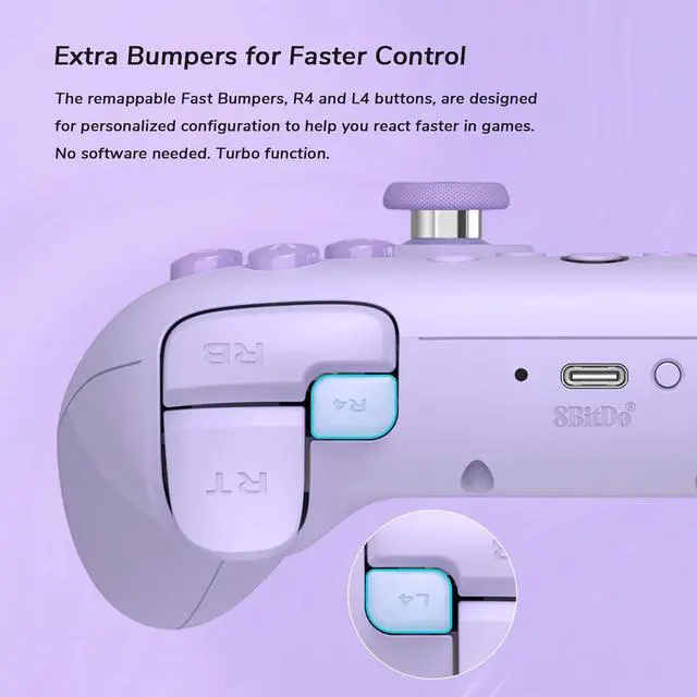 Alt view image 4 of 6 - WERLEO 8Bitdo Ultimate 2C Wireless Controller for Windows PC and Android, Gamepad with 1000Hz Polling Rate, Remappable L4/R4 Bumpers, Rumble Vibration and Turbo Function Purple