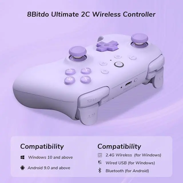 Alt view image 5 of 6 - WERLEO 8Bitdo Ultimate 2C Wireless Controller for Windows PC and Android, Gamepad with 1000Hz Polling Rate, Remappable L4/R4 Bumpers, Rumble Vibration and Turbo Function Purple