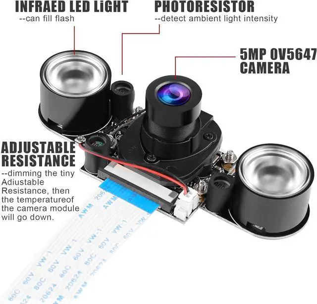 Alt view image 5 of 7 - WERLEO Raspberry Pi 4B Camera IR Camera Module 75 Degree 5MP OV5647 Webcam Automatically Switching Between Day and Night Vision with Holder and Cable for Raspberry Pi 5 4B 3B+ Zero and Zero W