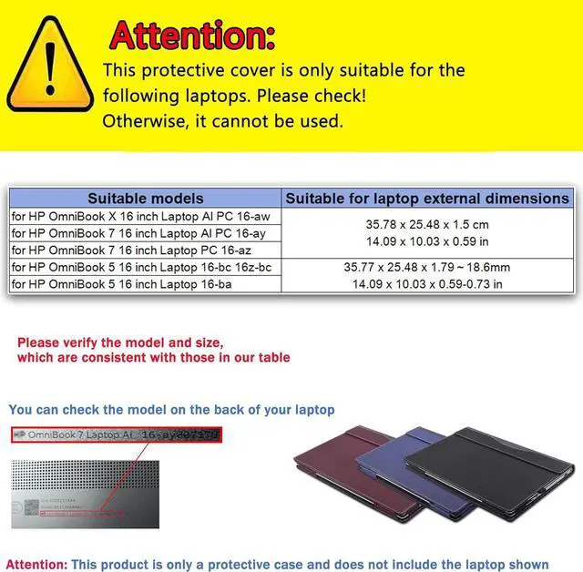 Alt view image 2 of 7 - WERLEO Case Cover for HP OmniBook 7/X 16 inch AI PC 16-ay/16-aw/16-az & for HP OmniBook 5 Laptop 16-ba 16-bc 16z-bc Sleeve,PU Leather Protective Bag Shell with Pen Holder