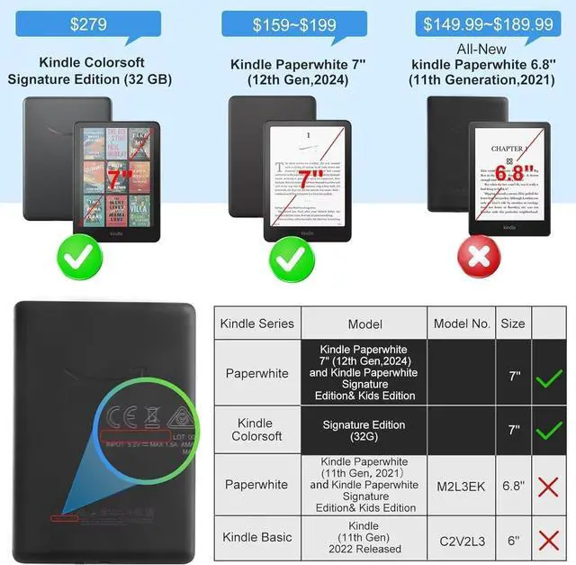 Alt view image 2 of 7 - WERLEO  Case for 7" Kindle Paperwhite (12th Generation, 2024 Release) & Kindle Colorsoft Signature Edition, Slim Lightweight PU Leather Protective Cover with Auto Wake/Sleep Blue
