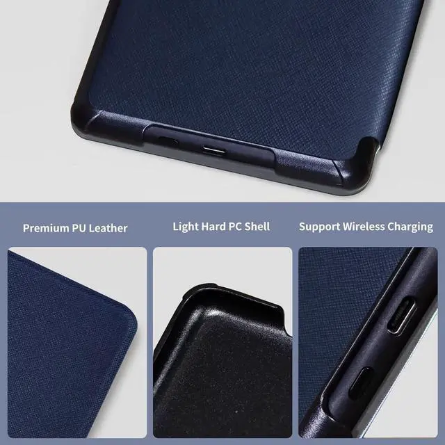 Alt view image 6 of 7 - WERLEO  Case for 7" Kindle Paperwhite (12th Generation, 2024 Release) & Kindle Colorsoft Signature Edition, Slim Lightweight PU Leather Protective Cover with Auto Wake/Sleep Blue