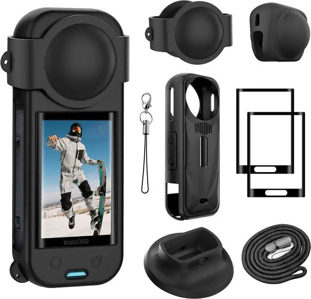 Main image of BONAEVER Protection Accessories Kit Only for Insta 360 X5 Optical 2PCS Tempered Glass Screen Protector+Rubber Lens Cap+Silicone Rubber Protective Case+Silicone Support Base Mount Insta 360x5 Accessory