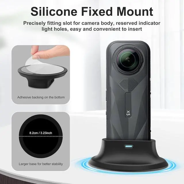 Alt view image 4 of 7 - BONAEVER Protection Accessories Kit Only for Insta 360 X5 Optical 2PCS Tempered Glass Screen Protector+Rubber Lens Cap+Silicone Rubber Protective Case+Silicone Support Base Mount Insta 360x5 Accessory