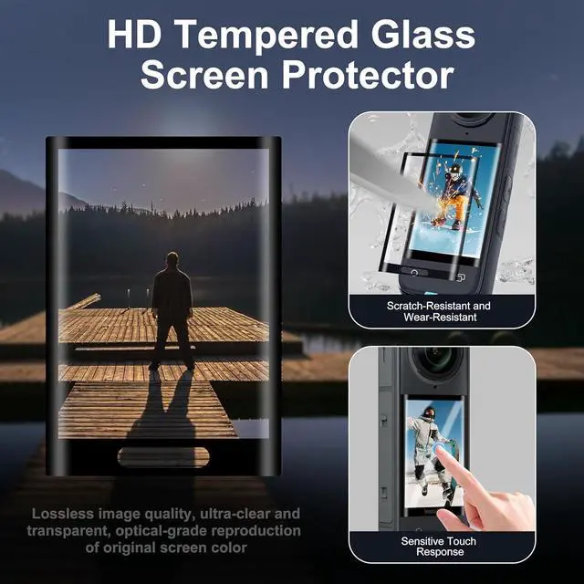 Alt view image 3 of 7 - BONAEVER Protection Accessories Kit Only for Insta 360 X5 Optical 2PCS Tempered Glass Screen Protector+Rubber Lens Cap+Silicone Rubber Protective Case+Silicone Support Base Mount Insta 360x5 Accessory