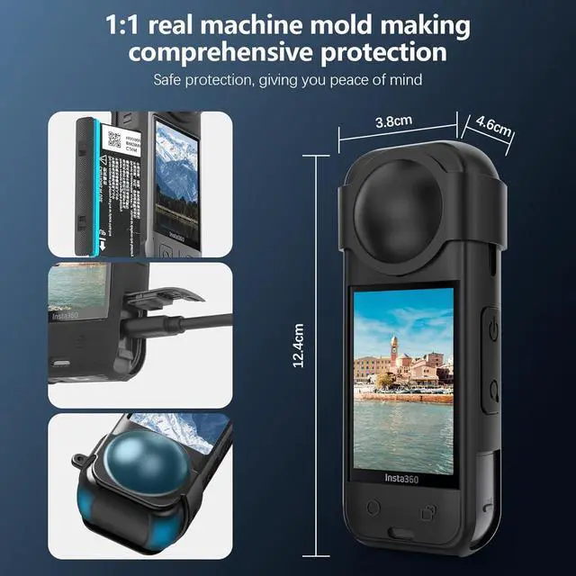 Alt view image 5 of 6 - BONAEVER 9-in-1 Accessories Kit for Insta360 X5, Included Insta 360 X5 Premium Lens Guard, Carrying Case, 2 Pack of Tempered Glass Film Screen Protector, Silicone Protective Cover and Desktop Mount