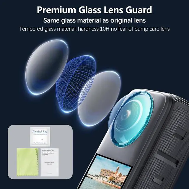 Alt view image 4 of 6 - BONAEVER 9-in-1 Accessories Kit for Insta360 X5, Included Insta 360 X5 Premium Lens Guard, Carrying Case, 2 Pack of Tempered Glass Film Screen Protector, Silicone Protective Cover and Desktop Mount