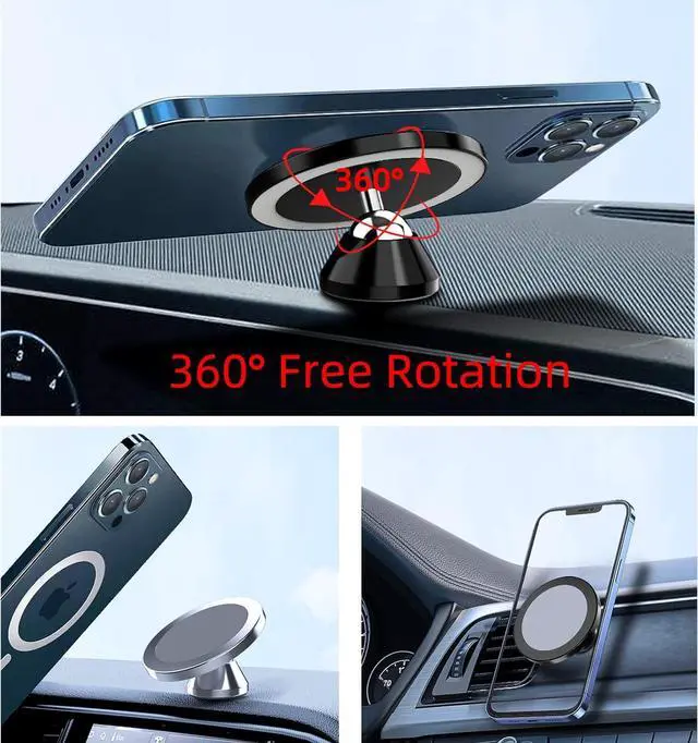 Alt view image 4 of 7 - BONAEVER Magnetic Phone Holder for Car, [ 2 Groups Super Strong Magnet ] [ 360° Rotation ] Universal Dashboard Car Mount Holder Compatible with All Smartphones Silver