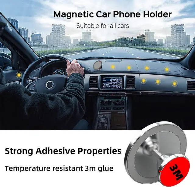 Alt view image 3 of 7 - BONAEVER Magnetic Phone Holder for Car, [ 2 Groups Super Strong Magnet ] [ 360° Rotation ] Universal Dashboard Car Mount Holder Compatible with All Smartphones Silver
