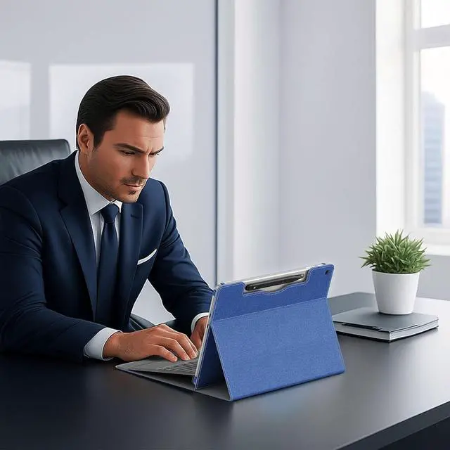 Alt view image 6 of 7 - WERLEO Laptop Case for Microsoft Surface Pro 1st Edition 12-inch, PU Leather Tablet Protective Cover with Multi-Angle Built-in Kickstand & Pen Holder Blue