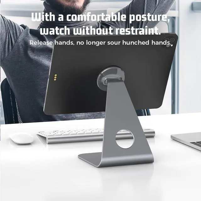 Alt view image 7 of 7 - WERLEO Magnetic Desktop Kickstand Holder for iPad Pro Air Mini and for iPhone Series, Universal Aluminium Alloy 360° Rotatable Bracket for All Tablets Phones Stepless Angle Adjustment Stand