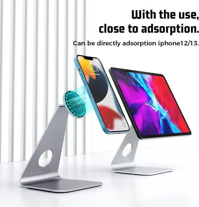 Alt view image 6 of 7 - WERLEO Magnetic Desktop Kickstand Holder for iPad Pro Air Mini and for iPhone Series, Universal Aluminium Alloy 360° Rotatable Bracket for All Tablets Phones Stepless Angle Adjustment Stand
