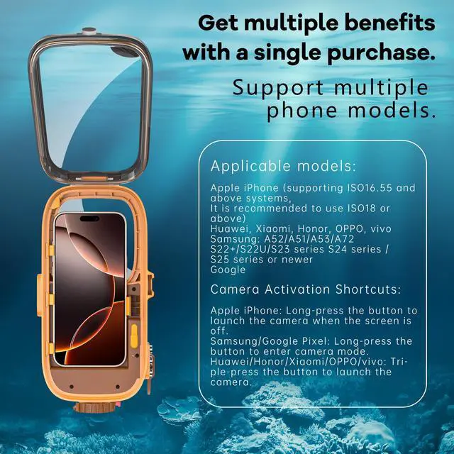 Alt view image 7 of 7 - WERLEO Underwater Snorkeling Diving Waterproof Phone Case for iPhone 17/16/15/14/13/12/11 Pro/Pro Max/XS/X Samsung Galaxy S25/S24/S23/S22/S21, Bluetooth Dive Waterproof Photo Video Cover