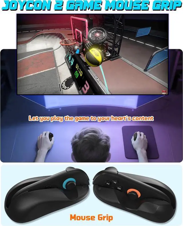 Alt view image 2 of 7 - WERLEO Game Mouse for Nintendo Switch 2 Joy-Con Controller, for Drag x Drive Gaming, Comfort Ergonomic Anti-Slip Hand Grips Kit Accessories for New Gen Switch 2 2025 7.9Inch, 2 Pack Black
