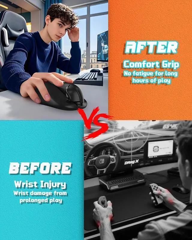 Alt view image 7 of 7 - WERLEO Game Mouse for Nintendo Switch 2 Joy-Con Controller, for Drag x Drive Gaming, Comfort Ergonomic Anti-Slip Hand Grips Kit Accessories for New Gen Switch 2 2025 7.9Inch, 2 Pack Black