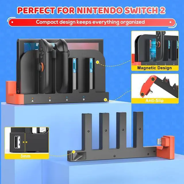 Alt view image 4 of 7 - WERLEO Switch 2 Controller Charger, [Dual-Direction Charging] Dockable Charging Dock for Nintendo Switch 2- Joycon 2 with LED Indicator, FastMagnetic Charger - NS 2 Charge Dock