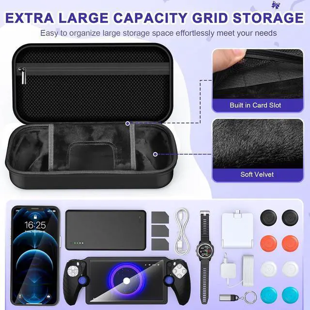 Alt view image 3 of 7 - WERLEO Accessories Kit for PlayStation Portal, Carrying Case Bundle and Magnetic Portable Charger for PS5 Portal with Protective Case, 2 Screen Protectors, 8 Thumb Grips