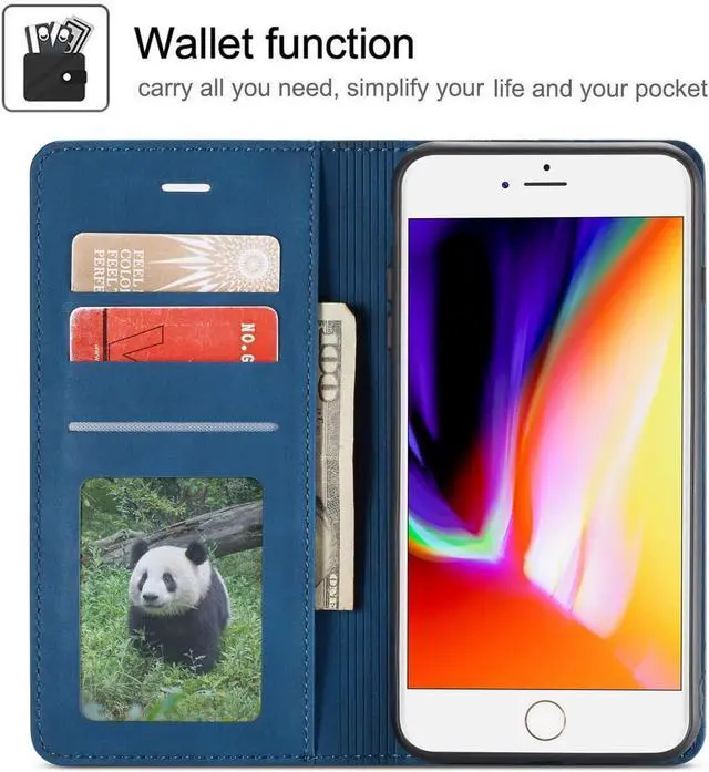 Alt view image 2 of 7 - WERLEO Case for iPhone SE 2022 5G/SE 2020/8/7, Premium PU Leather Cover TPU Bumper with Card Holder Kickstand Magnetic Adsorption Flip Wallet Case Blue