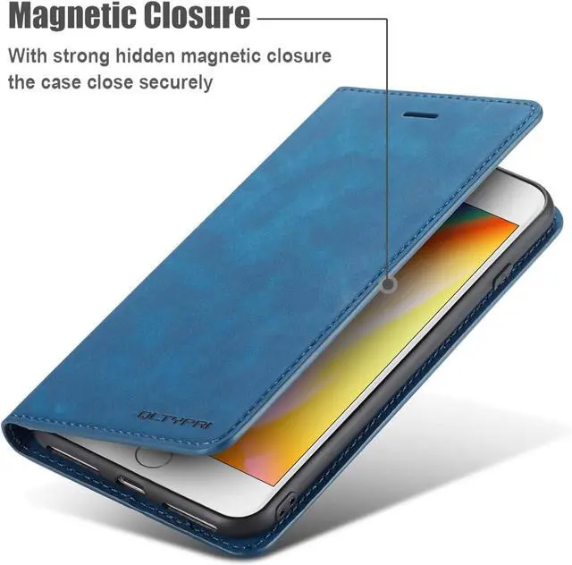 Alt view image 5 of 7 - WERLEO Case for iPhone SE 2022 5G/SE 2020/8/7, Premium PU Leather Cover TPU Bumper with Card Holder Kickstand Magnetic Adsorption Flip Wallet Case Blue
