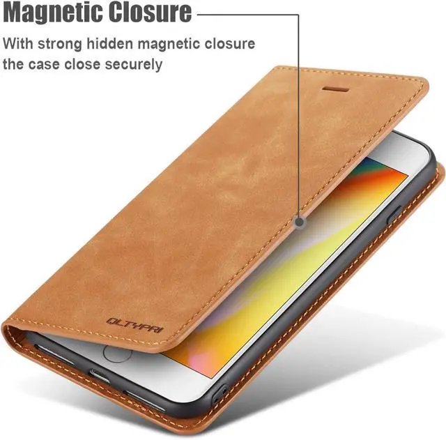 Alt view image 4 of 7 - WERLEO Case for iPhone SE 2022 5G/SE 2020/8/7, Premium PU Leather Cover TPU Bumper with Card Holder Kickstand Magnetic Adsorption Flip Wallet Case Brown