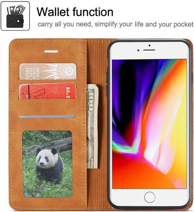 Alt view image 2 of 7 - WERLEO Case for iPhone SE 2022 5G/SE 2020/8/7, Premium PU Leather Cover TPU Bumper with Card Holder Kickstand Magnetic Adsorption Flip Wallet Case Brown
