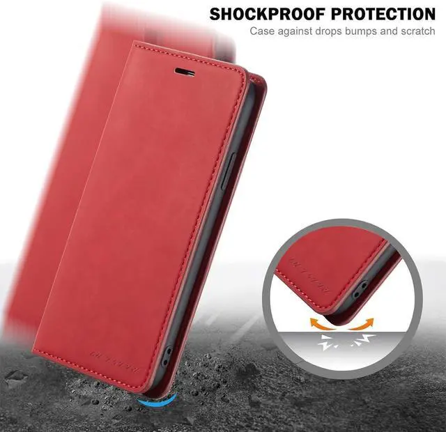 Alt view image 3 of 6 - WERLEO Case for iPhone SE 2022 5G/SE 2020/8/7, Premium PU Leather Cover TPU Bumper with Card Holder Kickstand Magnetic Adsorption Flip Wallet Case Red