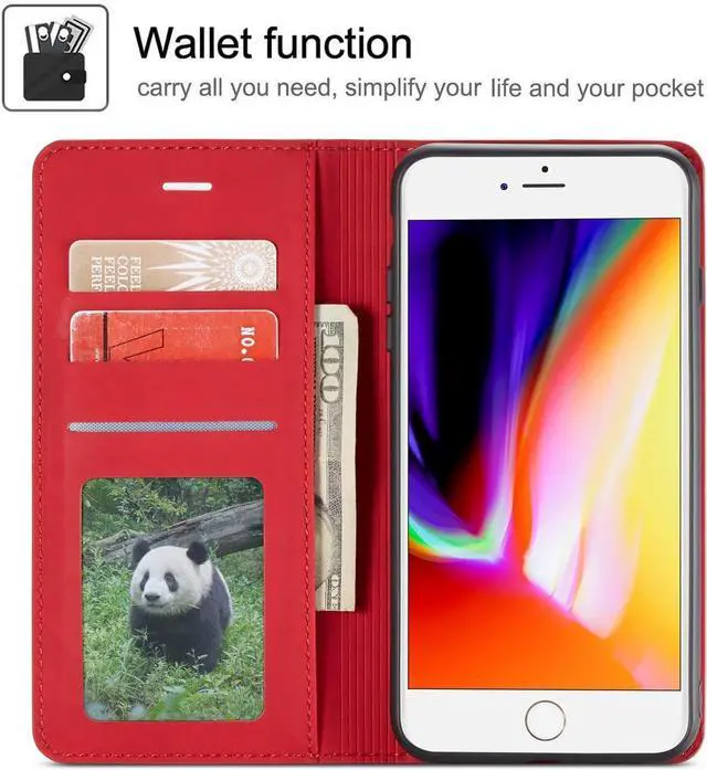 Alt view image 2 of 6 - WERLEO Case for iPhone SE 2022 5G/SE 2020/8/7, Premium PU Leather Cover TPU Bumper with Card Holder Kickstand Magnetic Adsorption Flip Wallet Case Red