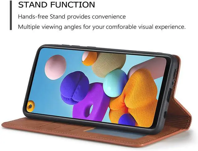 Alt view image 3 of 6 - WERLEO for Samsung Galaxy A13 5G / A13 4G / A04s / A04 Case, Premium PU Leather Cover TPU Bumper with Card Holder Kickstand Hidden Magnetic Adsorption Shockproof Flip Wallet Cover Brown