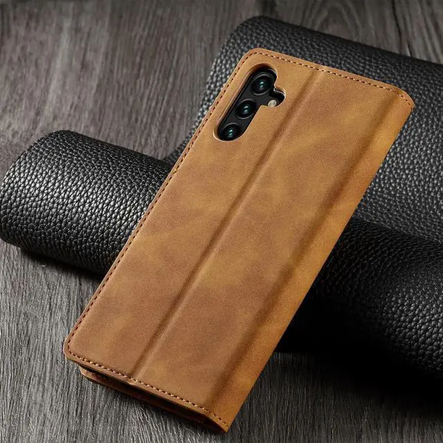Alt view image 4 of 6 - WERLEO for Samsung Galaxy A13 5G / A13 4G / A04s / A04 Case, Premium PU Leather Cover TPU Bumper with Card Holder Kickstand Hidden Magnetic Adsorption Shockproof Flip Wallet Cover Brown