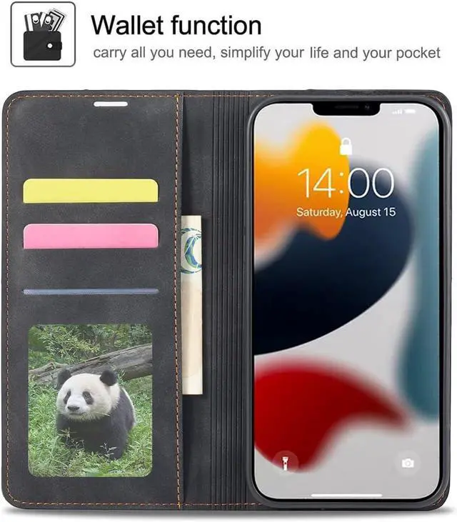 Alt view image 2 of 7 - WERLEO for iPhone 16e Case, Premium PU Leather Cover TPU Bumper with Card Holder Kickstand Hidden Magnetic Adsorption Shockproof Flip Wallet Cover