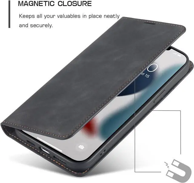 Alt view image 4 of 7 - WERLEO for iPhone 16e Case, Premium PU Leather Cover TPU Bumper with Card Holder Kickstand Hidden Magnetic Adsorption Shockproof Flip Wallet Cover