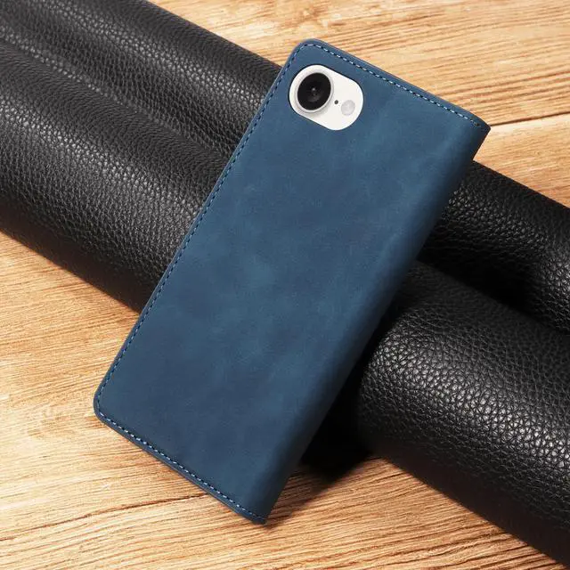 Alt view image 3 of 7 - WERLEO for iPhone 16e Case, Premium PU Leather Cover TPU Bumper with Card Holder Kickstand Hidden Magnetic Adsorption Shockproof Flip Wallet Cover Blue