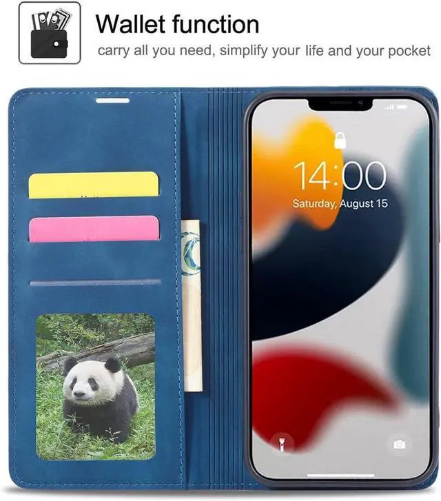 Alt view image 5 of 7 - WERLEO for iPhone 16e Case, Premium PU Leather Cover TPU Bumper with Card Holder Kickstand Hidden Magnetic Adsorption Shockproof Flip Wallet Cover Blue