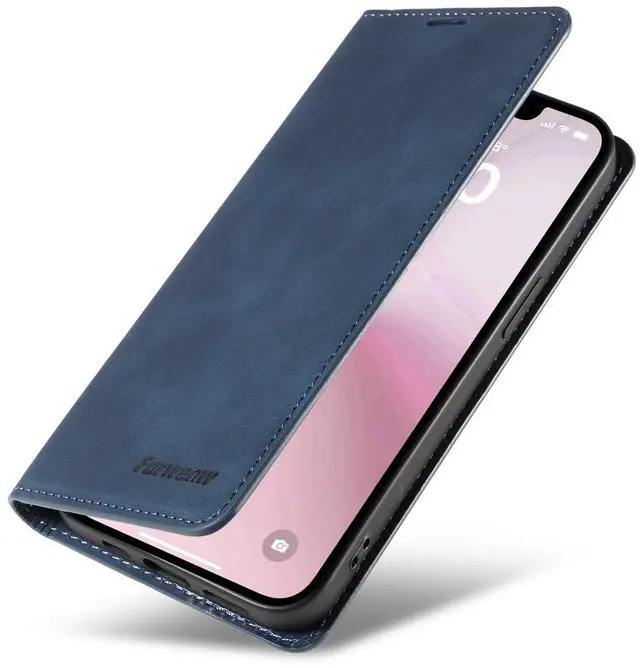 Alt view image 7 of 7 - WERLEO for iPhone 16e Case, Premium PU Leather Cover TPU Bumper with Card Holder Kickstand Hidden Magnetic Adsorption Shockproof Flip Wallet Cover Blue